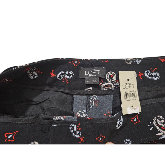 New Ann Taylor Loft Sunset Paisley printed Tie waist black red shorts size 4P - Picture 10 of 11
